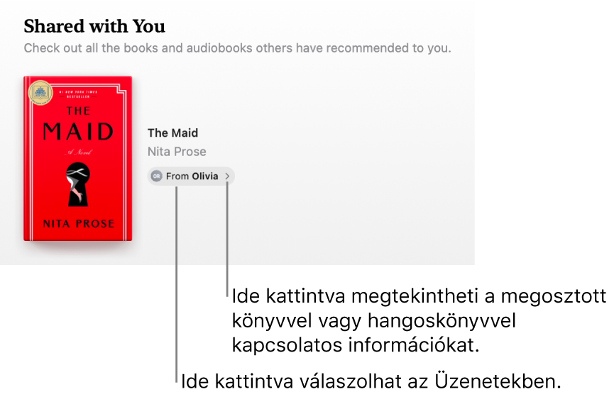Egy képernyő, amelyen egy könyv látható az Önnel megosztva szakaszban.